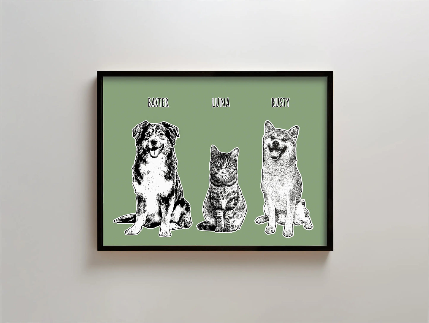 Black & White Portrait - Multiple Pets