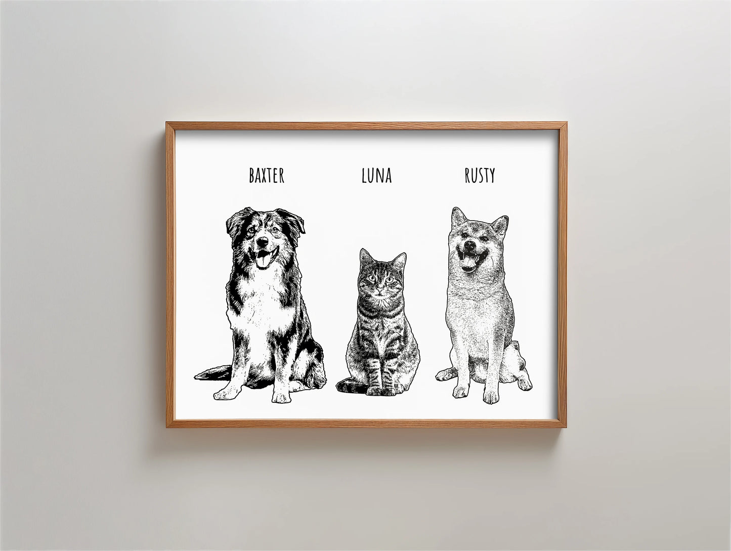 Black & White Portrait - Multiple Pets
