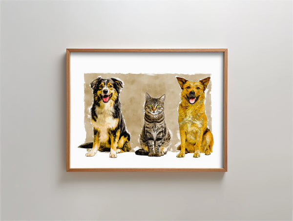 Watercolor Sketch Portrait - Multiple Pets