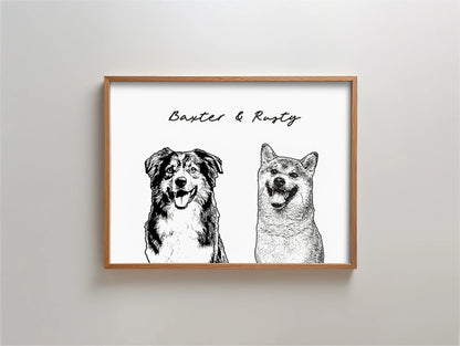 Black & White Portrait - Multiple Pets