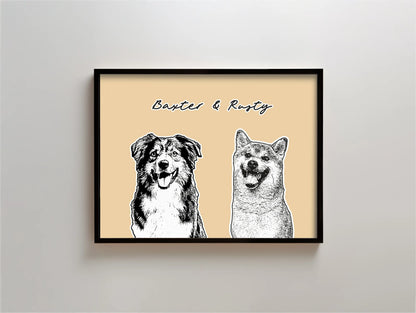 Black & White Portrait - Multiple Pets