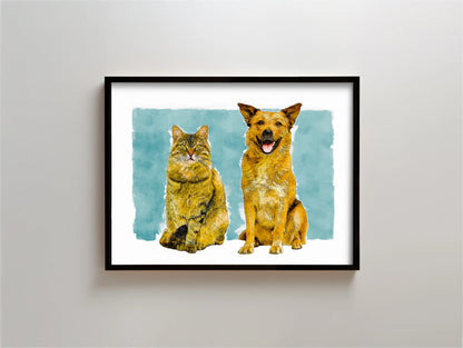 Watercolor Sketch Portrait - Multiple Pets