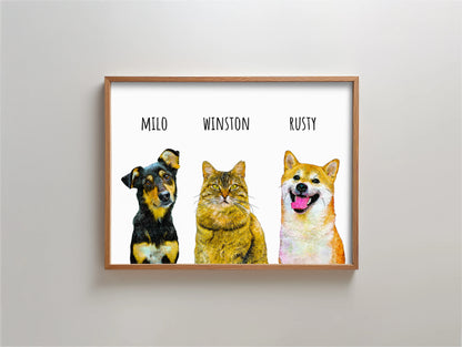 Watercolor Sketch Portrait - Multiple Pets